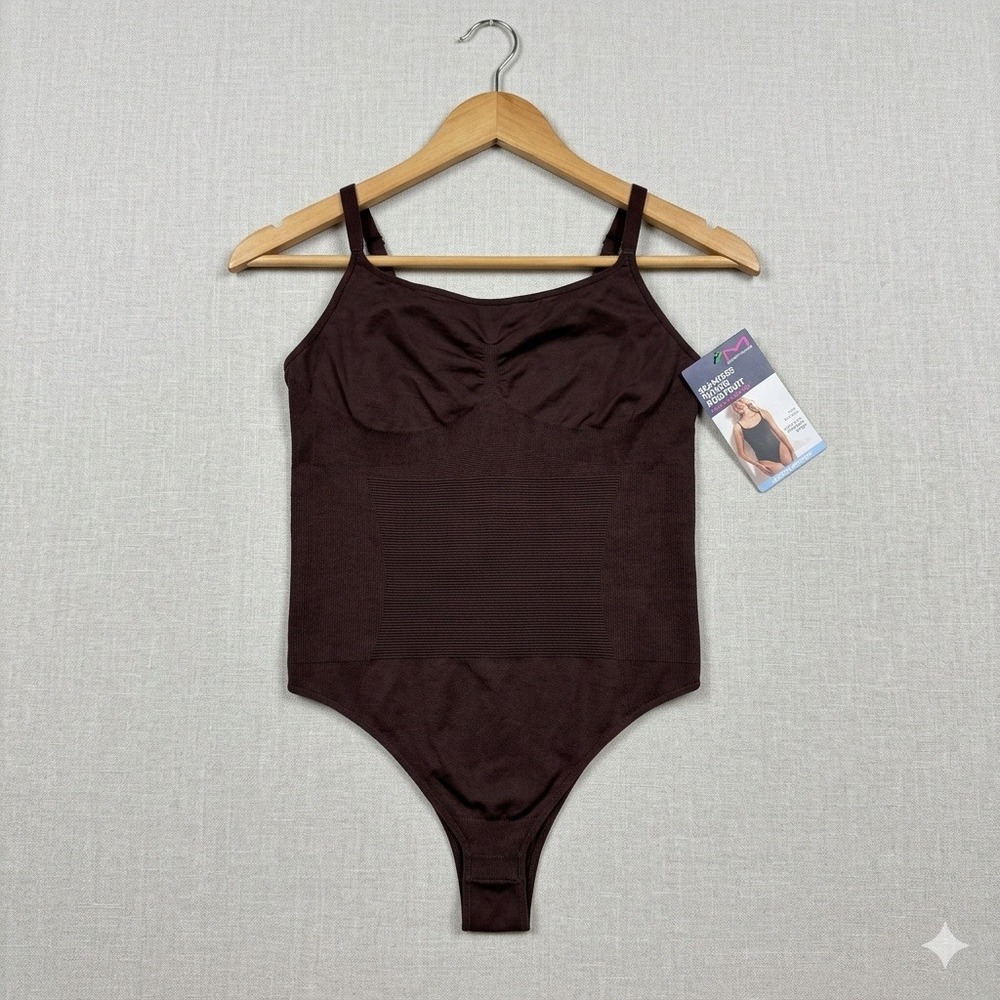 Maidenform DMS830 Seamless Thong Bodysuit Firm Control Brown Womens Large NWT